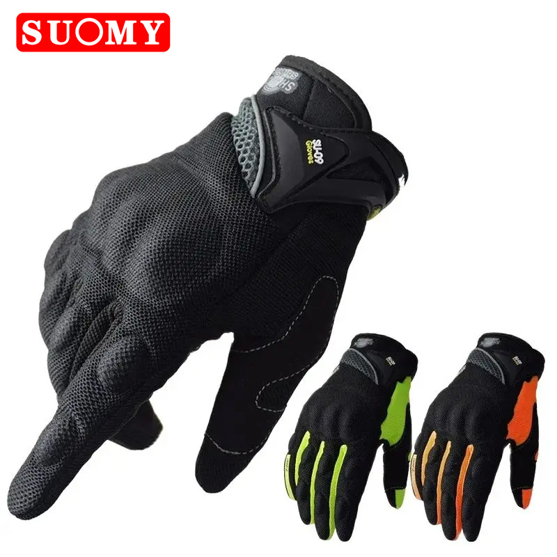 Motorcycle Gear Gloves - Suomy通気性のあるフルフィンガーレーシンググローブ品質のスタイリッシュな装飾滑り止めグローブ大サイズxxlブラック