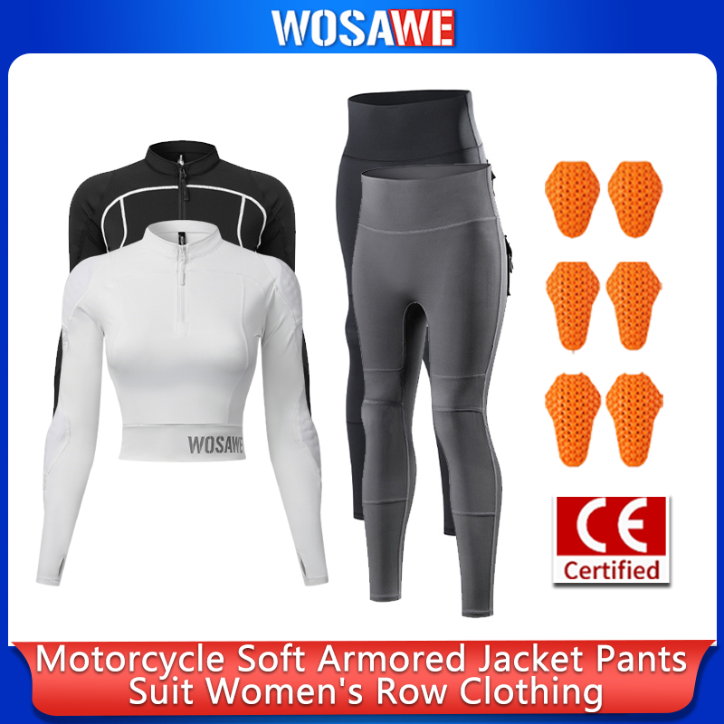 Motorcycle Gear Full Set - WOSAWE 女性用バイクライディングスーツ 夏用クロップジャケットパンツセット 取り外し可能な肩肘膝パッド付き フルジップモトギア