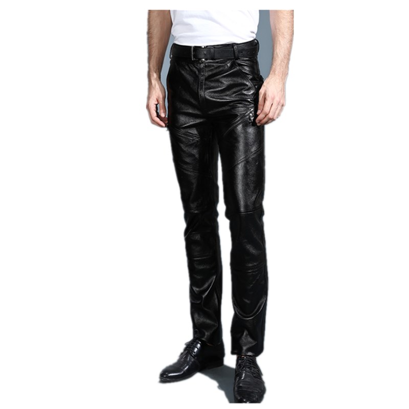Motorcycle Gear Mens - ユースメンズ本革パンツ、フリース裏地付き、秋冬用、第一層牛革ヤギ革パンツ、暖かさとスタイルを追求