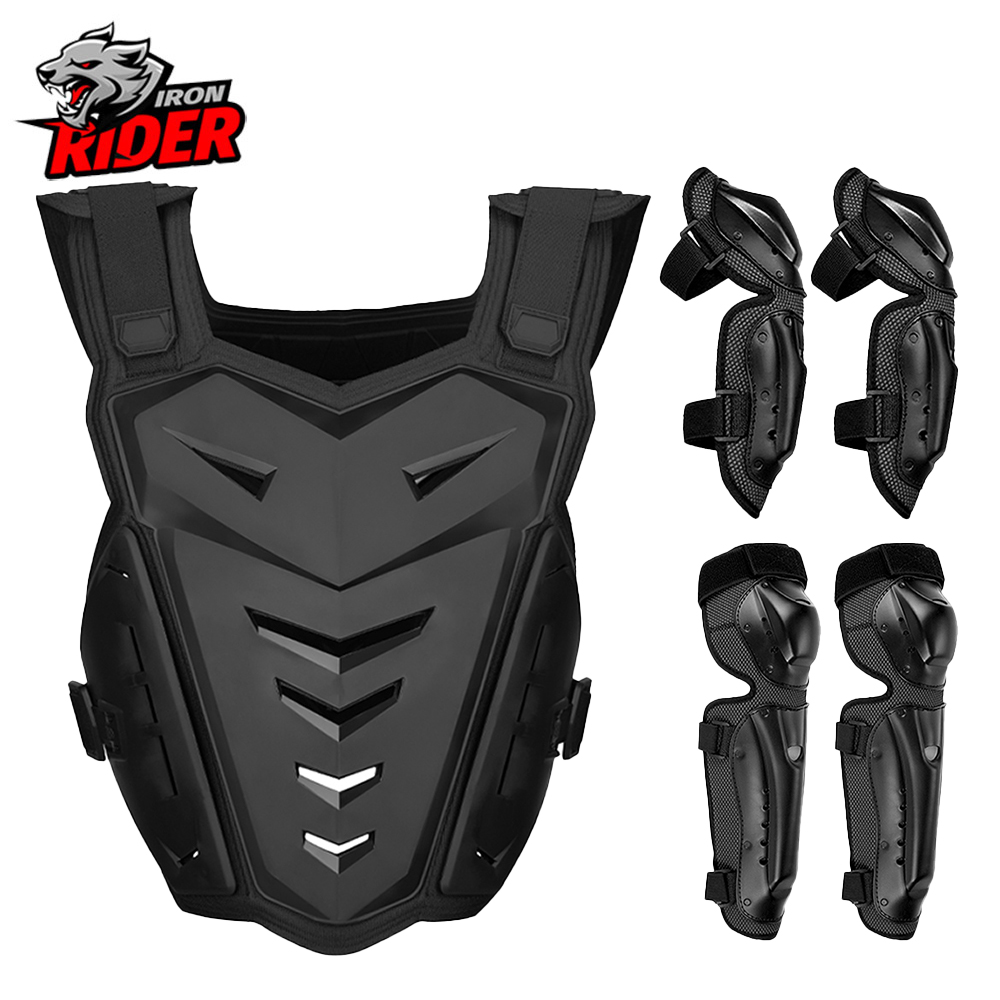 Motorcycle Gear Kids - モトクロスボディアーマー、オートバイジャケット、モトクロスベスト、背中胸部プロテクター、オフロードダートバイク保護ギア、膝と肘用プロテクター