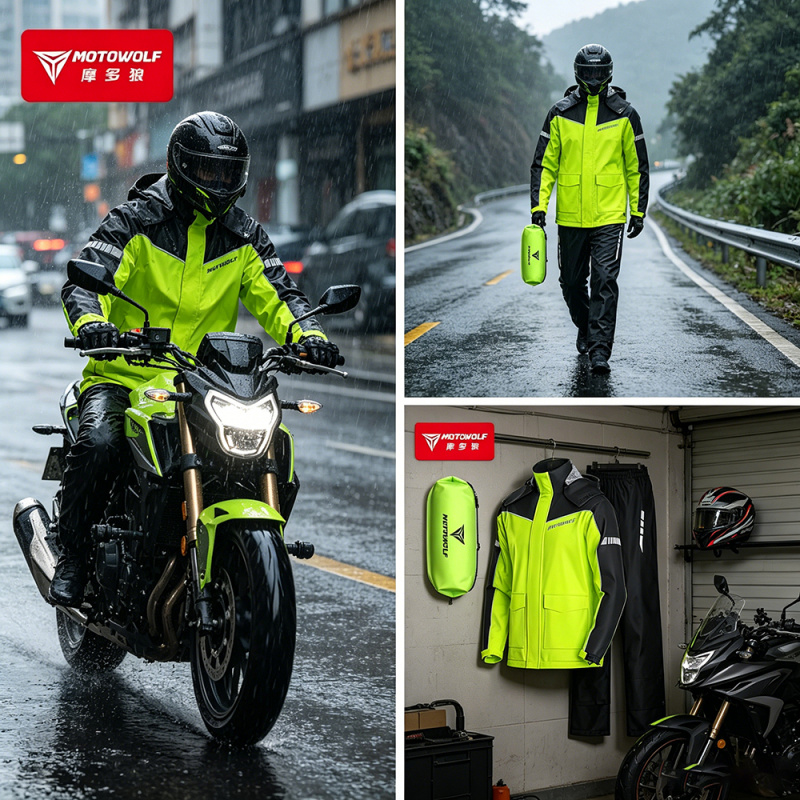 Motorcycle Gear Mens - MOTOWOLF バイク用レインコートアクセサリー 防水レインスーツ 反射ストライプ付き 隠しブーツカバー ライディングレインギア装備
