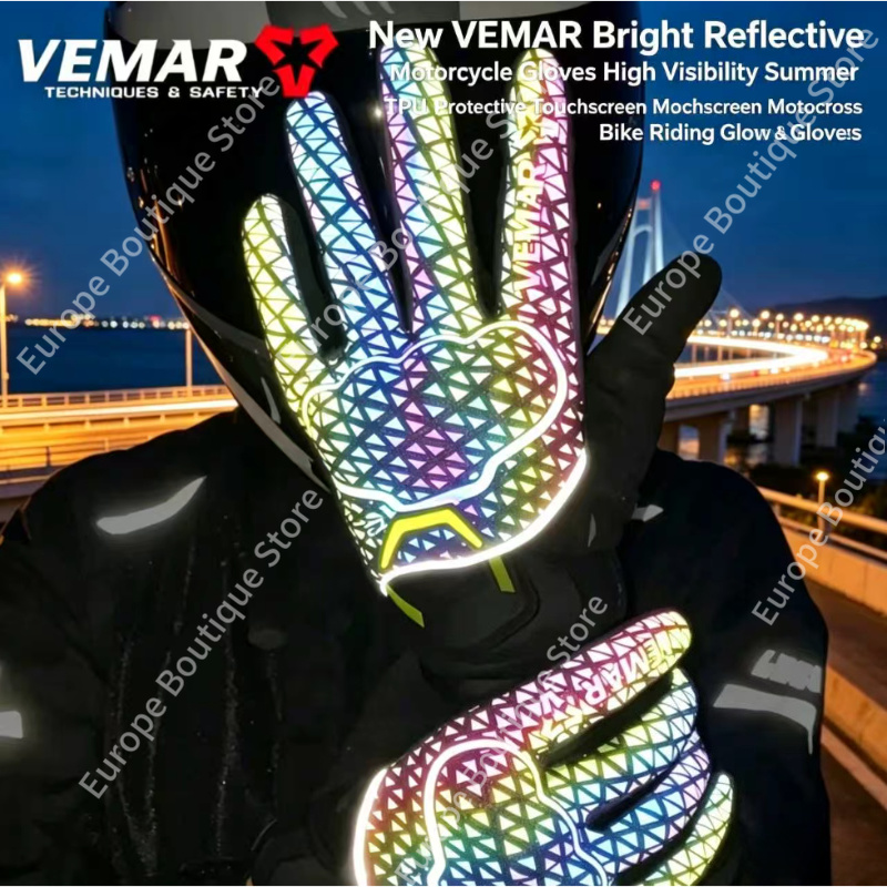 Motorcycle Gear Gloves - 2026年ニューモデル VEMAR 高視認性サマーバイクグローブ 反射材TPU保護タッチスクリーン モトクロスバイクライディングギア