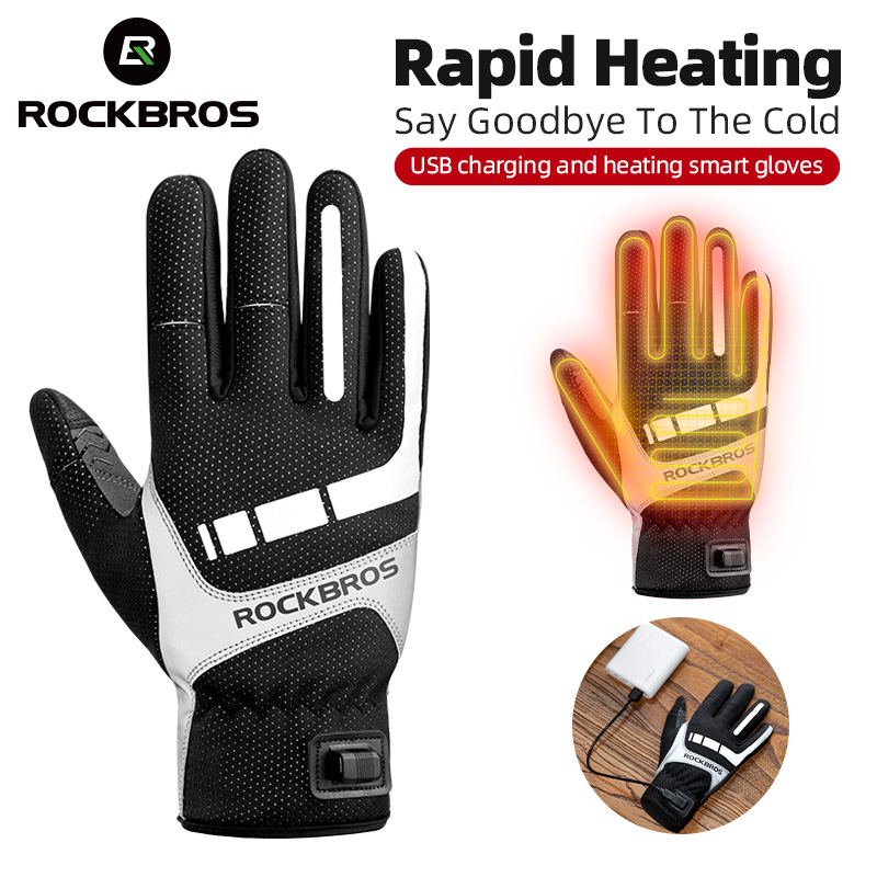 Motorcycle Gear Gloves - Rockbros-サイクリング用の電気加熱冬用グローブ、タッチスクリーングローブ、USB充電式、オートバイライディング、ハイキング、雪、スキー