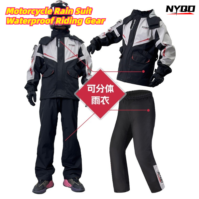 Motorcycle Gear Full Set - オートバイレインスーツ防水ライディングギア、メンズ用バイクレインコートジャケット＆パンツセット、全身レインウェア