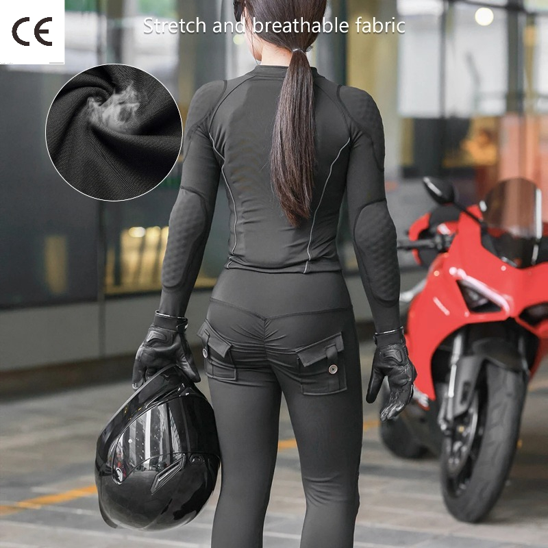 Motorcycle Gear Outfit - 女性用メッシュバイクジャケット、パッド入りソフトアーマーシャツ、レディース用保護スポーツギア、バイク乗車＆デイリーフィットネスウェア
