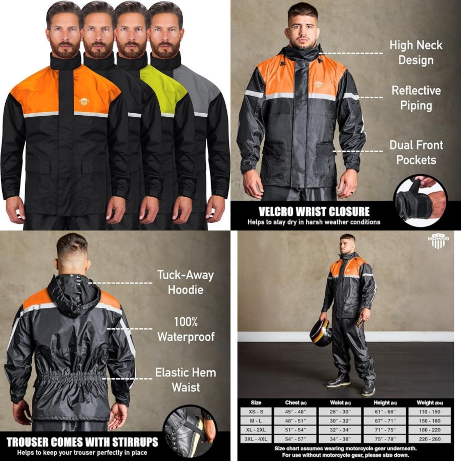 防水オートバイレインスーツ、2ピース反射材付き、軽量ライディ - Motorcycle Gear Hoodie のレビューと価格