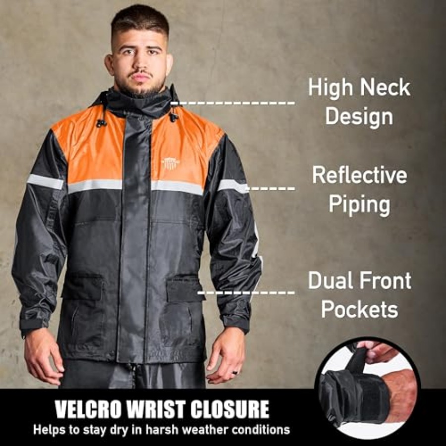 防水オートバイレインスーツ、2ピース反射材付き、軽量ライディ - Motorcycle Gear Hoodie のレビューと価格