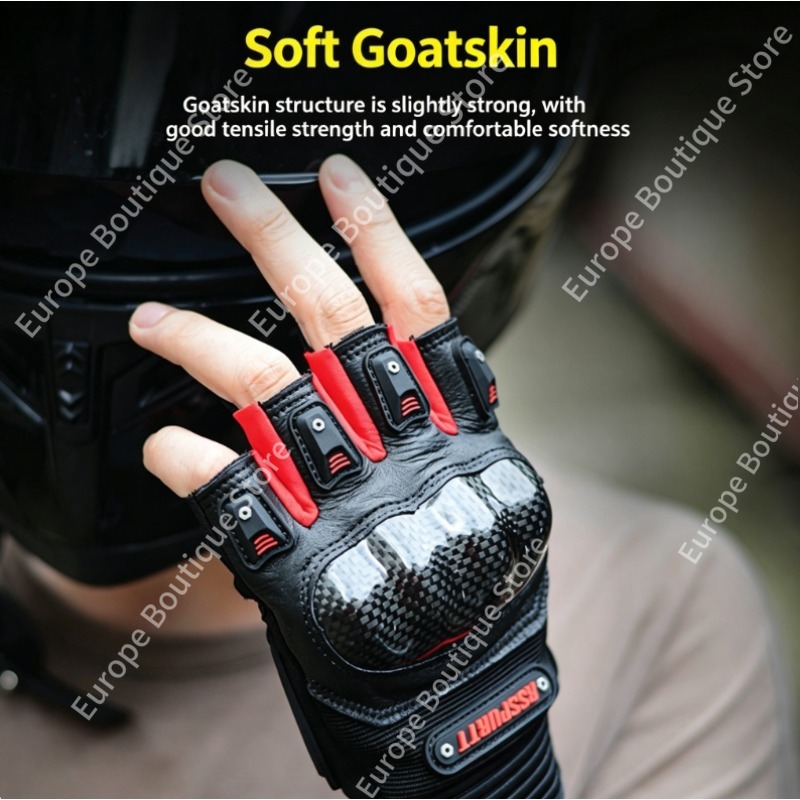 2026 夏ハーフフィンガーオートバイグローブ本物のヤギ革カ - Motorcycle Gear Gloves のレビューと価格